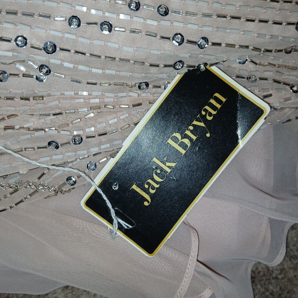 NWT Jack Bryan Beaded Chiffon Dress Size 14 Blush Pink Formal Evening Gown - Picture 16 of 16